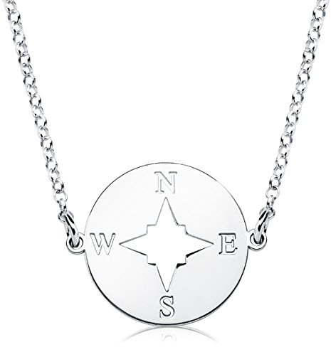 Iyé Biyé Jewels Collier avec pendentif pour femme en argent sterling 925 Rose les vents 17 mm Chaîne de 42 cm réglable.