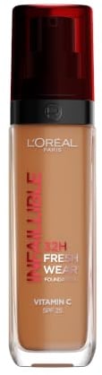 L'Oréal Paris Make-up, Wasserfest und langanhaltend, Flüssige Foundation mit LSF 25, Infaillible 32H Fresh Wear Make-up, Nr. 355 Sienna, 30 ml