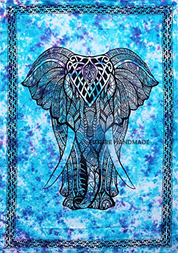 FUTURE HANDMADE Türkis Farbe Indische Bedruckte Elefant Tapisserie Hippie Bohemiann Wandbehang 100% Baumwolle Zwilling Tapisserie Wohnheim Dekor Zimmer Tagesdecke DESIGN 6
