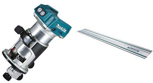 Makita DRT50ZJX2 - Fresatrice/Rifilatore 18V, 3 basi, Senza batterie + Makita 194368-5 - Guia de carril de 1.4 m para sierras circulares y de incision