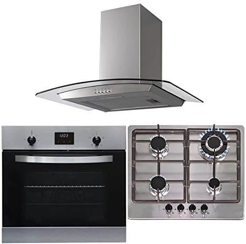 SIA 60cm Stainless Steel Single Electric True Fan Oven, Gas Hob & Extractor Fan