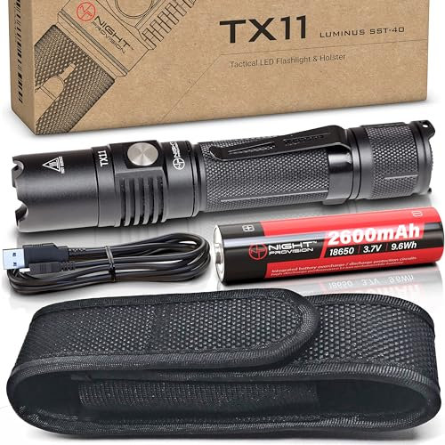 NP NIGHT PROVISION TX11 Tactical Flashlight Torch & USB Rechargeable Battery Luminous SST-40 LED 1600 Lumen with Holster