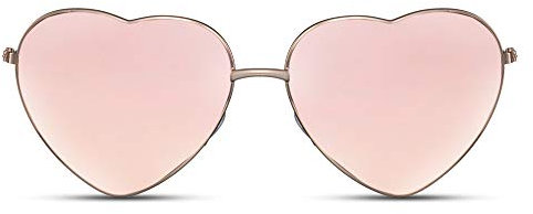 Cheapass Sonnenbrille Metall herzförmige Fassung Goldene Rahmen mit rosa verspiegelten Gläsern UV400 geschützt Damen