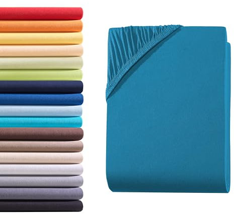 Hometex Premium Textiles Spannbettlaken Spannbetttuch 90-100 x 200 cm, Bettlaken Jersey aus 100% Baumwolle, Matratzen bis 23-25 cm, Oeko-TEX Made IN Green, Petrol