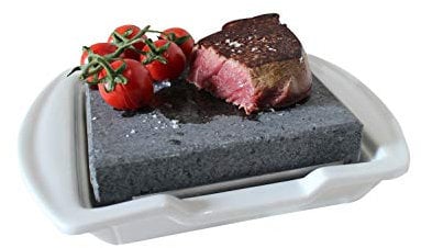 Black Rock Grill Steak on the Stone and Plate Set, Hot Rock Cooking Steak Lava Stones