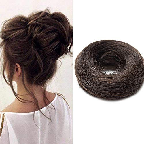 Haarteile Echthaar Haargummi für Haarknoten Dutt Echthaar 100% Remy Haar Glatt mit Haaren Hochsteckfrisuren 17 Gramm 02# Dunkelbraun