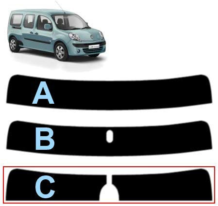 Sonnenblendstreifen für Kangoo Maxi 5-Türen 2011-2018 Passgenaue Tönungsfolie (05% Tiefschwarz, B)