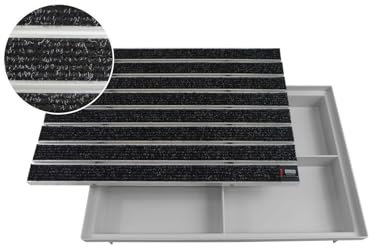 EMCO 60x40cm Eingangsmatte DIPLOMAT Large Rips anthrazit 22mm + ACO Bodenwanne Fußmatte Türmatte Abstreifer Fußabtreter Maße: 600x400mm
