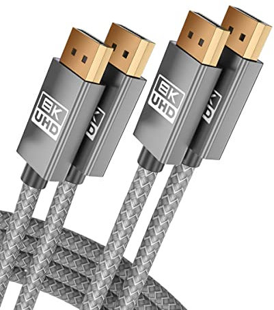 BASESAILOR Cavo DisplayPort 8K 60Hz 3M/2Pezzi,Connettore Filo DP 1.4 Maschio a Maschio per Laptop,PC,TV,Monitor Gioco,Supporta HBR3 32.4Gbps,4K@144Hz,2K@165 Hz,1080P@240Hz,compatibile DP 1.2