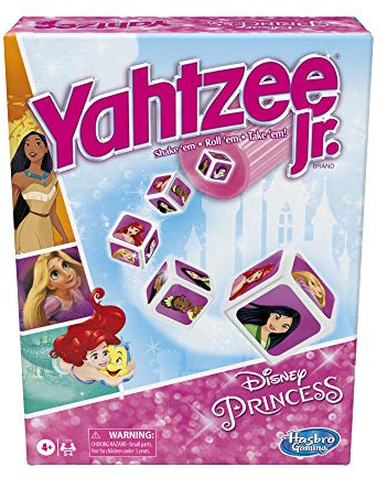 Hasbro Gaming Yahtzee Jr.: Disney Princess Edition - Juego de mesa para niños de 4 años en adelante, para 2-4 jugadores, juego de contar y combinar para preescolares (exclusivo de Amazon)