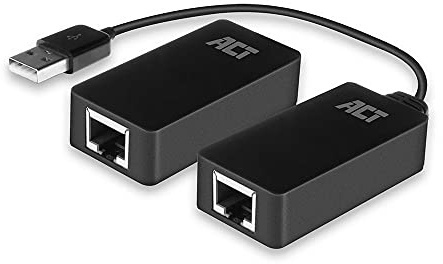 ACT AC6063 Aktives USB 2.0 auf RJ45 Ethernet Verlängerung Kabel über Cat5/Cat6, Extender-Adapter bis zu 50m, Inklusive Stromeingang, für Drucker, Kamera, Maus usw