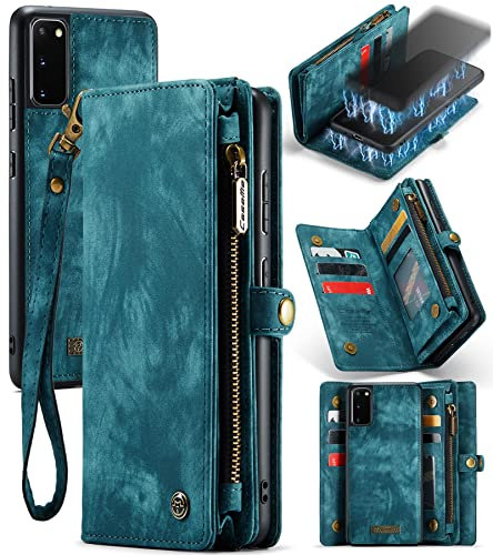 UFinetech 2 en 1 Coque Samsung Galaxy S20 Portable Design Portefeuille TPU Cuir Support Détachable Magnétique Flip Folio Fentes pour Cartes Fermeture Cordon 2021 Étui Housse Samsung Galaxy S20 5G Bleu