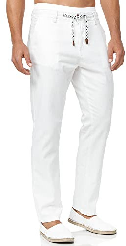 Indicode Herren Veneto Stoffhose aus Leinen & Baumwolle | Leinenhose Freizeithose Männer Offwhite, S