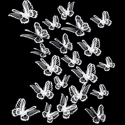 20 Stücke 2 Größen Stickerei Nähen Aufbügeln Schmetterling Patch Doppelschichten Organza Patches Spitze Applikationen für Hochzeit Brautkleid Nähen Handwerk