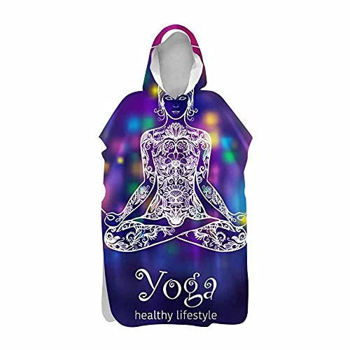 Morbuy 3D Strand Poncho Erwachsene Kinder, Surf Poncho mit Kapuze Handtuch Badetuch Strandtücher für Surfen,Strand,Schwimmen,Schnell Trocknend Mikrofaser (80x145cm,Yoga)