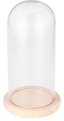 FOMIYES Cristal cúpula Cloche Mesa Centro de Mesa Cloche Bell Jar para Rose Display Antigua Figurita Decorativa escaparate Base Madera 9x24cm
