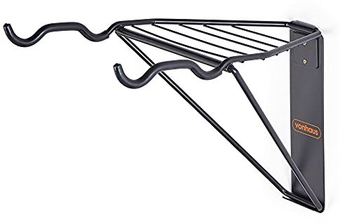 VonHaus Bike Rack with Shelf - Wall Mount Bike Hanger for Garage, Stores 2 Bikes and Holds up to 45 KG Folding/Foldable Space Saving Storage Solution