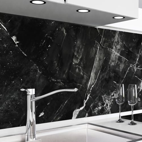 danario Rivestimento Paraschizzi Cucina Adesivo da Parete I Effetto Opaco I Spesso e Rigido I Ignifugo e Resistente all'Acqua I 0,40 mm I Marmo Nero – 60 cm x 80 cm