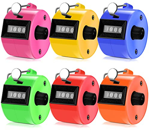 TOODOO 6 Pack Hand Tally Counter 4 Digit Mechanical Palm Clicker Plastic Hand Held Counter Clicker with Metal Finger Ring for School Golf Sports Events Office Stadium(Bright Color)
