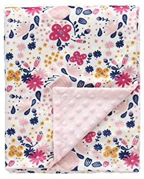 CREVENT Mink Babydecke für Mädchen, weiches Plüsch, Empfangsgeschenk für Neugeborene, Kleinkinder, Pucktuch (niedlicher Druck + Punktrückseite, Frühlingsblumen, 75X100 cm)