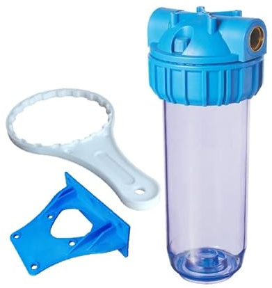 Bellerofonte Contenedor taza porta filtro 10 transparente latonada con soporte y llave de apertura