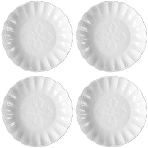 Sizikato Lot de 4 assiettes à apéritif en porcelaine blanche, 10,2 cm, motif feuille en relief