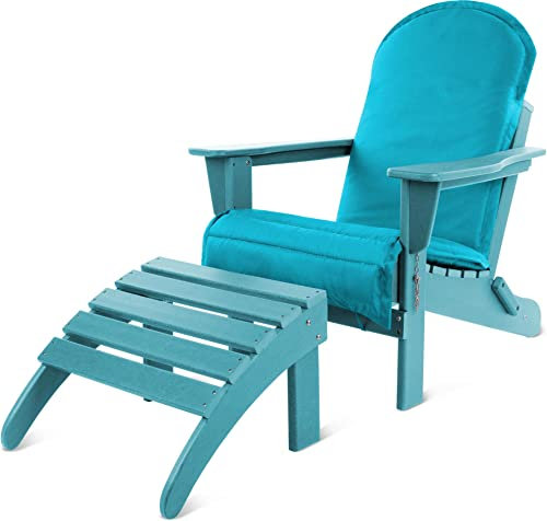 normani Original Adirondack Gartenstuhl in Holzoptik aus extra stabilem und langlebigem recyeltem Material - Faltbarer Gartensessel mit Fußstütze und Auflage Terassenstuhl Farbe Türkis