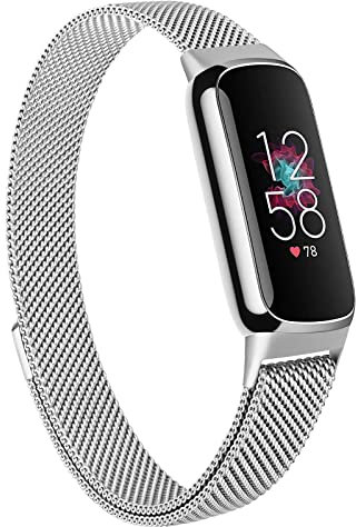 Amzpas Kompatibel mit Fitbit Luxe Armband,Edelstahl Metall Ersatzarmband mit Magnetschloss für Fitbit Luxe Damen Herren(Silber)