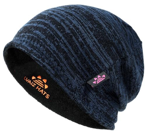 Wintermütze mit Fleece gefüttert, Strickmütze für Herren, wendbar, winddicht, warme Totenkopfmütze für Damen, blau/schwarz, Einheitsgröße