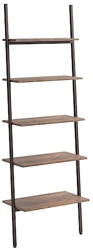 vidaXL Anlehnregal mit 5 Ablagen Bücherregal Büroregal Standregal Aktenregal Leiterregal Wandregal Bücher Regal Dunkelbraun Schwarz 64x34x185,5cm