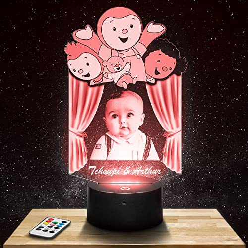 Lampephoto.fr Veilleuse Photo 3D Personnalisée par gravure laser, idéal Cadeau Naissance,Baptême, Anniversaire, Texte Personnalisable, Lampe enfant Personnalisée sur plexiglass … (Tchoupi)