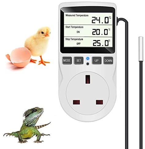 NEKOSUKI Digital Temperature Controller, LCD Screen Heating Cooling Reptile Thermostat with Sensor Probe for Snake, Lizard, Incubator, Brewing, Incubator, Greenhouse, Terrarium ℉/℃ 16A 230V