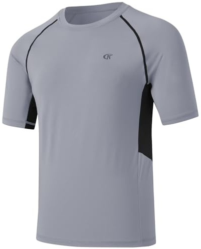 Huayuzh Running T Shirts Men Breathable Sport Training Tops Short Sleeve Quick Dry Fit Gym Athletic Cool Workout Shirts LightGrey L