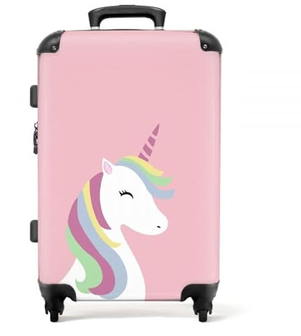 NoBoringSuitcases.com Valise Enfant Fille Grande Rose, Roulette, Serrure TSA, Suitcase, Grande Taille (67cm - 72L), (Licorne Pastel - Rose)