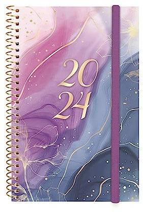 Finocam - Agenda Espiral Design Collection 2024, Wochenansicht, horizontal, Januar 2024 – Dezember 2024 (12 Monate), Goldy Französisch