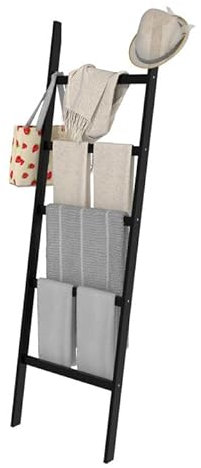 POXAKA Blanket Ladder, 5-Layer Towel Racks, Blanket Holder with Anti-Slip Construction Home Decor, Decorative Blanket, Quilt, Towel, Scarf Ladder Shelves for Livingroom, Bedroom, Bathroom, Black
