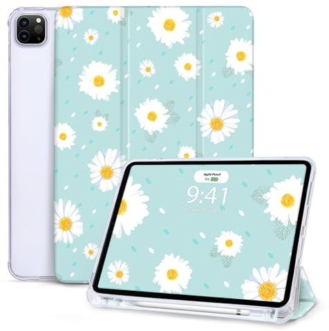 Vozehui Funda para iPad Pro de 11 pulgadas 2022/2021/2020/2018, funda protectora de triple soporte con funda de encendido y apagado automático para iPad de 11 pulgadas con soporte para lápices,