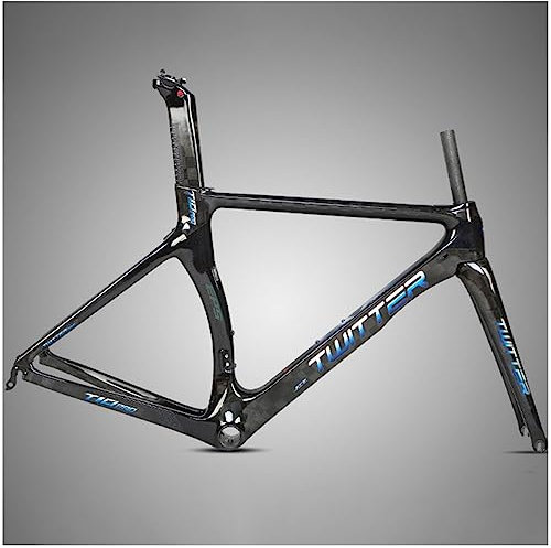 DHNCBGFZ 700C Carbon Rennrad Rahmen Rennrad Pneumatisch Brechendes Winddesign Radfahren Fahrrad Frameset Mit Carbon Gabel 42x52 Konisches Steuerrohr(Black,48cm)