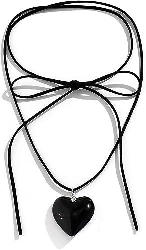 VCCKNB JEWELRY Collana girocollo con ciondolo a forma di cuore con grande cuore, collana con cristalli, regalo per anniversario, compleanno, San Valentino per lei, 44+5.5cm, Catena in velluto, Collana