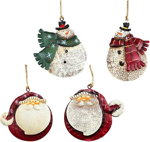 YIEUR 4 Stück Weihnachtsanhänger Metall Schneemann Weinachtsmann, 20cm Metall Anhänger Weihnachten mit Bindeschnur, Weihnachts Dekoration Weihnachtsbaum Charms für Christbaumschmuck (Schneemann)