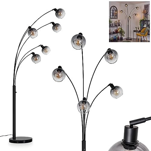 Stehleuchte Nikkala, Stehlampe aus Metall/Glas in Schwarz/Rauchglas/Klar, Leuchte im Retro/Vintage Design, verstellbare Schirme, An-/Ausschalter am Gehäuse, Höhe max. 205cm, 5x E27, ohne Leuchtmittel