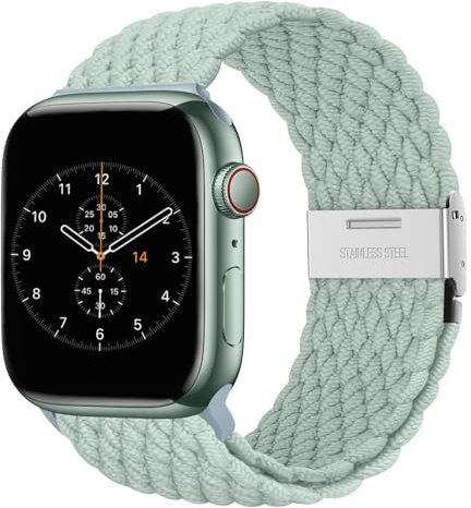 Nepfaivy Geflochtenes Armband Kompatibel mit Apple Watch Armband 45mm 44mm 46mm 49mm 42mm für Damen Herren, Nylon Stoff Sport Verstellbares Band für iWatch Series 10/9/8/Ultra/SE/7/6/5/4/3/2/1, Kaktus