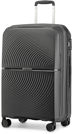 British Traveller Koffer Trolleys Hartschalenkoffer 67 * 46 * 27cm Handgepäck Koffer 100% PP Reisekoffer mit 8 Spinnerräder Rollkoffer TSA-Schloss Suitcase Schwarz
