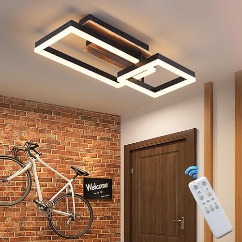 SEATAIN LED Deckenleuchte Holz dimmbar, Massivholz schwarz rechteckige eckige Vintage Deckenlampe, 35W 50cm 3500lm 3000K-6000K mit Fernbedienung, Schlafzimmerlampe, 3W Nachtlicht, Memory-Funktion