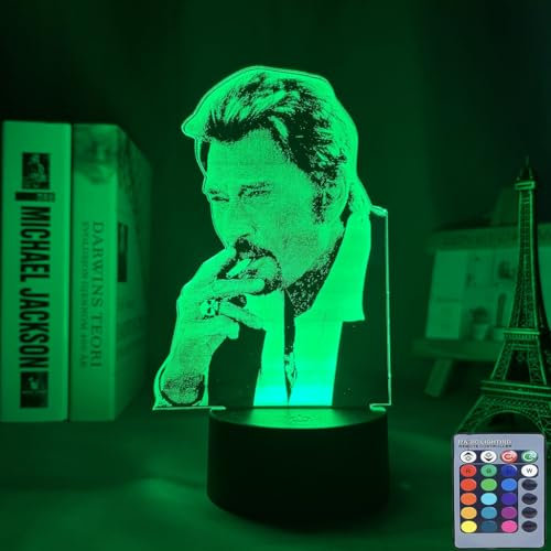 Johnny Hallyday Fans Cadeaux pour Homme Femme Veilleuse 3D avec Télécommande et Contrôle Tactile Intelligent, 7 Couleurs + 16 Couleurs Changeantes, Lampe Décorative pour Anniversaire et Noël (style6)