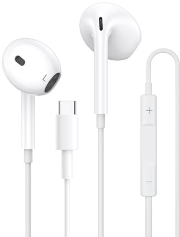 USB C Headphones for iPhone 15 Plus 15 Pro 15 Pro Max,USB Type C Earphones,HiFi Stereo Noise Earbuds Reduction with Mic & Volume Control compatible for Samsung S23 S22 S21,iPad Pro,Huawei,Google Pixel