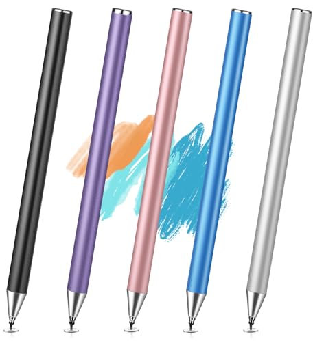flintronic 5PCS Lápiz Táctil Universal, Lápiz Capacitivo de Alta Sensibilidad con Disco Transparente y Punta de Silicona para Todos los Teléfonos/Tabletas/iPad/Samsung Galaxy/Xiaomi/iOS/Android