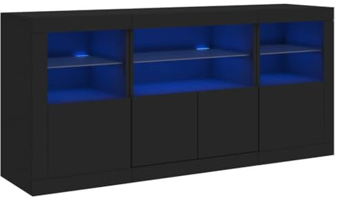 vidaXL Sideboard, Kommode mit viel Stauraum, Highboard Schrank mit LED-Leuchten, Anrichte Beistellschrank Standschrank, Modern, Schwarz