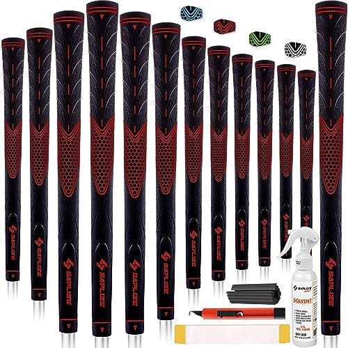 SAPLIZE CC01 Rubber Golf Grips, 13 Grips, 4 Colors Available, Standard/Midsize/Oversize Anti-Slip Rubber Golf Club Grips, Red, Oversize, 13 Grips with Full Solvent Kit
