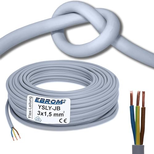 Flexibles YSLY-JB 3x1,5 mm² Verlegekabel grau 3x1,5 mm2 (Adern: braun - blau - grün/gelb) auf den Meter genau, in 1 Meter Schritten bis 250 Meter am Stück - Ihre Länge: 14 Meter